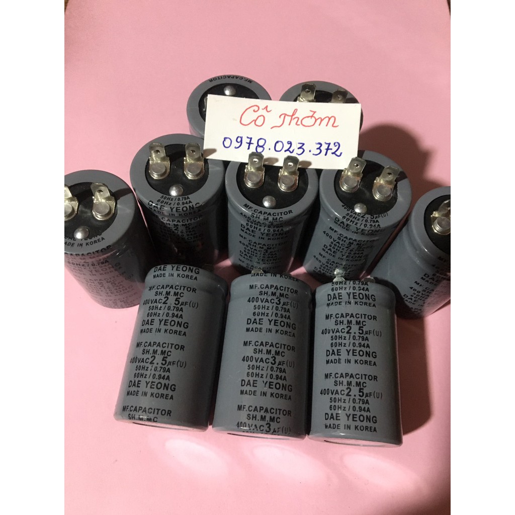 Tụ đầu nhôm tròn 400vac 2.5uf, 3uf, 4uf