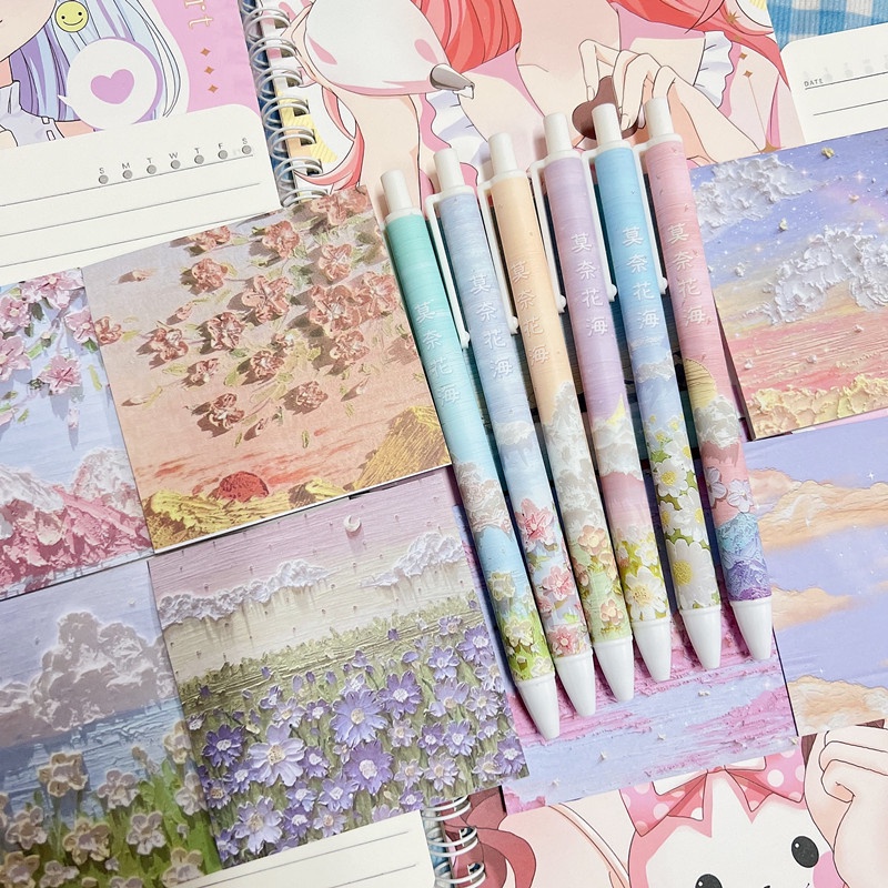 Bộ 6 bút mực gel hình tranh sơn dầu phong cách nàng tiên cá cho học sinh chất lượng cao