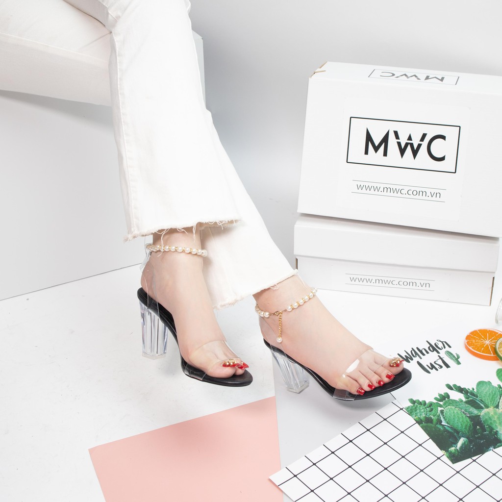 GIÀY CAO GÓT NỮ MWC - SANDAL CAO GÓT THỜI TRANG - CAO GÓT ĐẾ TRỤ VUÔNG 7CM   - CAO GÓT QUAI TRONG SANG CHẢNH NUCG-3574