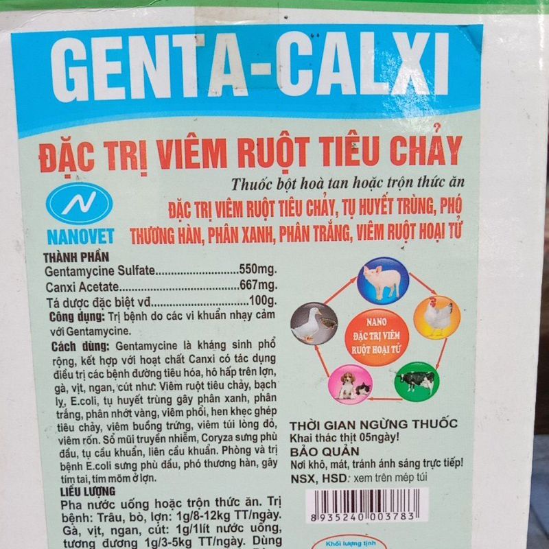 Genta canxi 10g 100g calci đắc tri việm rột tiêu chay chó mèo, gà đá chọi chim, cút vịt ngan dê thỏ lợn trâu bò, tôm cá