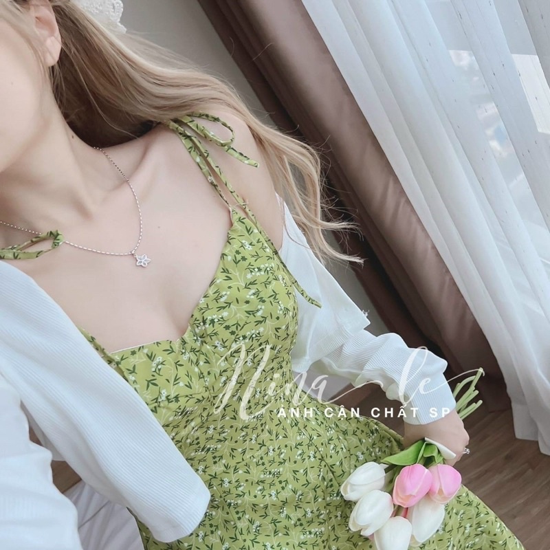Set đầm hoa hai dây xẻ đùi kèm áo cardigan - Set đi biển bigsize