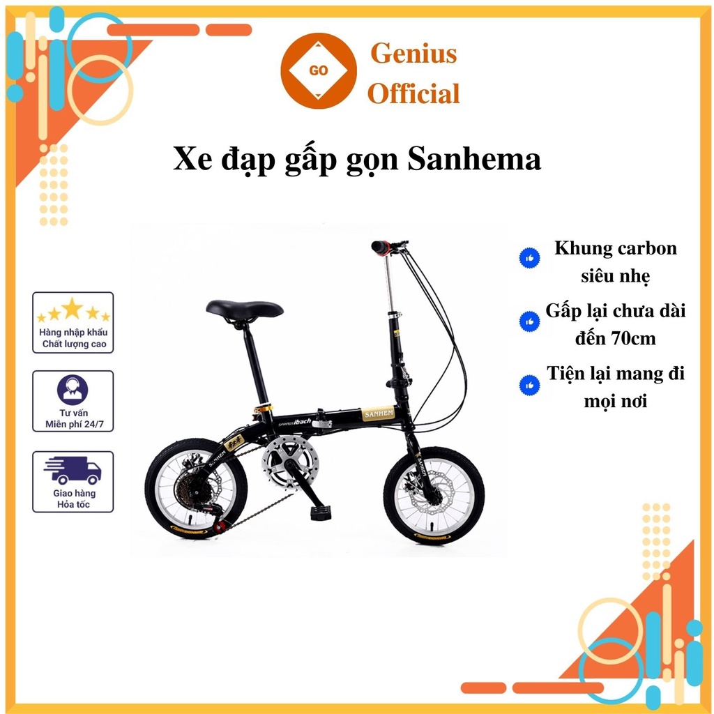 Xe đạp gấp gọn dành cho người lớn và trẻ em, 2 phanh đĩa, khung carbon siêu nhẹ - Bảo hành 12 tháng - Re0740
