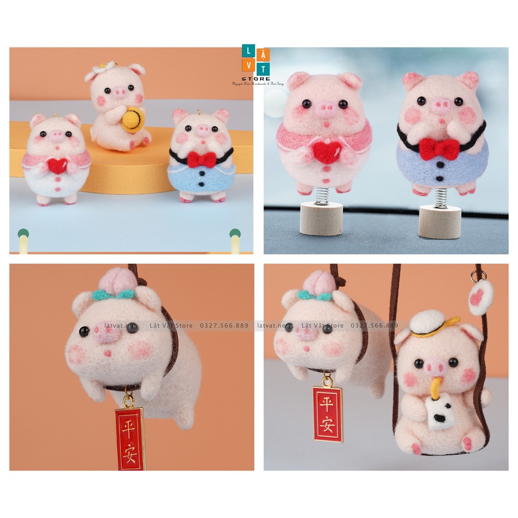 Bộ kit len chọc Heo Hớn Hở có hướng dẫn, món quà handmade đơn giản, quà tặng dễ thương, needle felting Pig