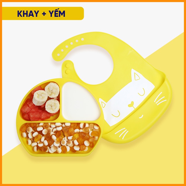Khay Ăn Dặm Silicon Chống Đổ Cao Cấp Đế Hút Chân Không Chắc Chắn Bé Ăn Dặm Tự Chỉ Huy BabyRice 066