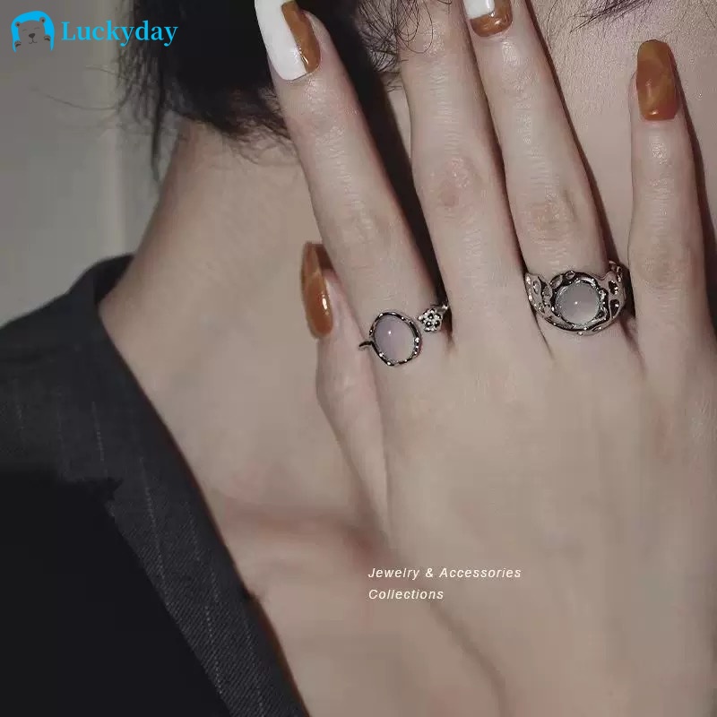 Nhẫn Bạc Hở Đính Đá Opal Thời Trang Cho Nữ