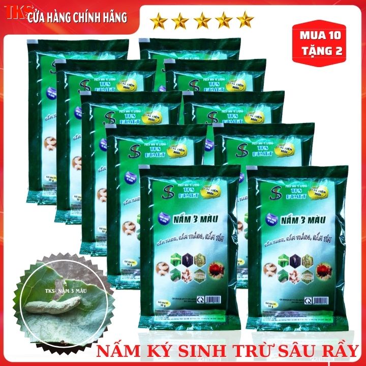 Mua 10 Tặng 2 NẤM 3 MẦU Nấm Ký Sinh Diệt Sâu Rầy - GÓI 30gr