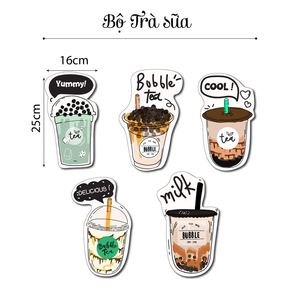 BỘ TRANH 3D Trà sữa trang trí quán - Set 5 tranh