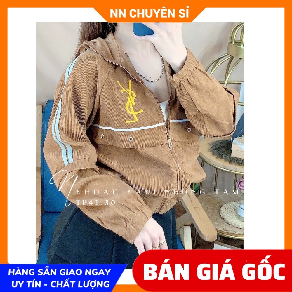Áo khoác chống nắng nữ chất kaki nhung tăm thêu chữ dễ thương TP41