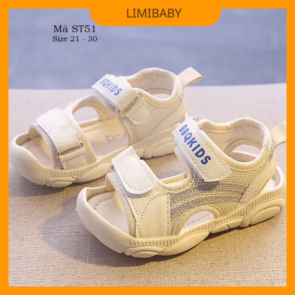 Dép sandal bé trai quai hậu mũi cao màu trắng quai dán thời trang đi học đi chơi cho trẻ em 2 3 4 5 tuổi LIMIBABY ST51