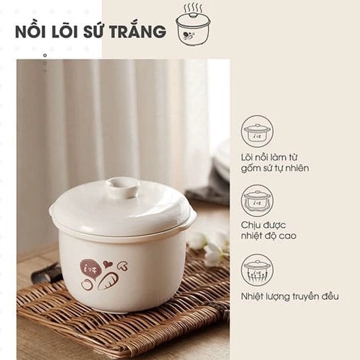 Nồi nấu cách thuỷ Bear SUBE001 nấu cháo chậm, cho bé ăn dặm, dung tích 0.8L tặng kèm lồng hấp 1L – HÀNG CHÍNH HÃNG