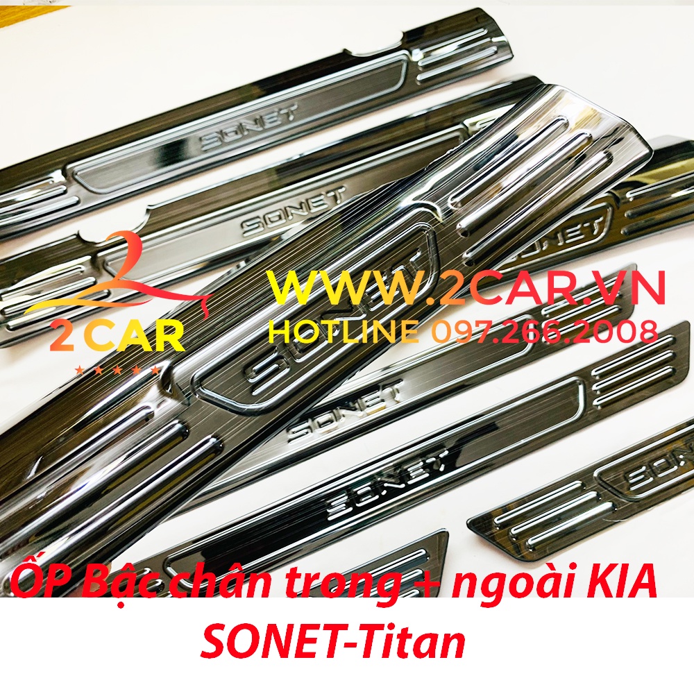 Ốp bậc cửa , nẹp bước chân trong, ngoài xe Kia SONET 2021-2022, Hàng Titan cao cấp