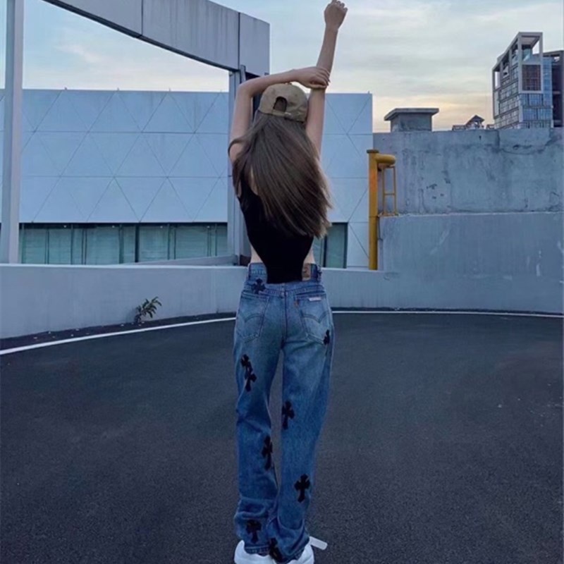 Quần Jean Dài Dáng Ôm Màu Xanh Dương Đen 21s Thời Trang Thu Đông Cho Nam Và Nữ