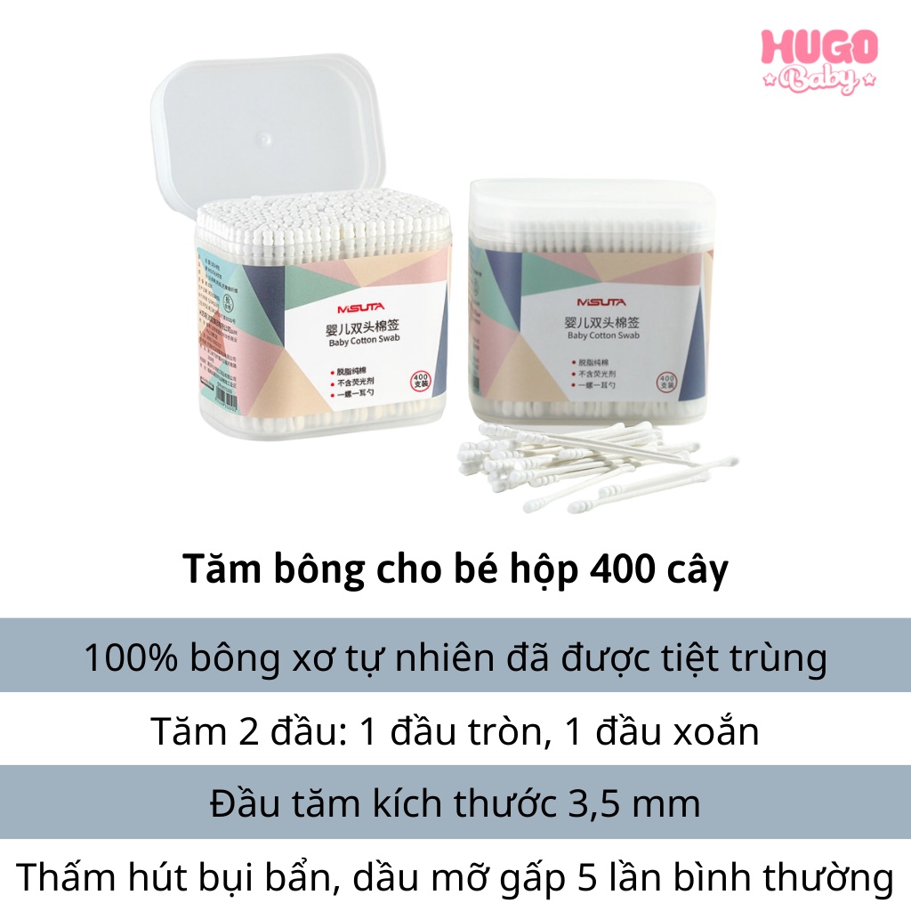 Tăm bông cho bé Misuta hộp 400 que.