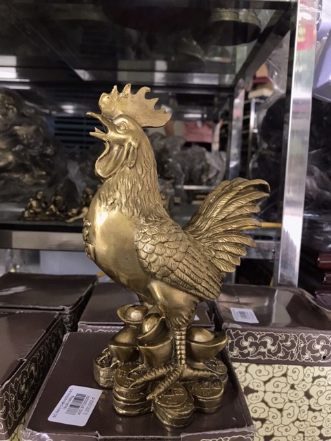 Tượng Gà chữ Phúc cao 19cm Vật Phẩm Phong Thủy bằng đồng