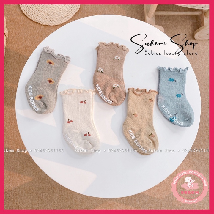Tất Cho Bé/Set 5 Đổi Tất Cổ Bèo NEMO Dầy Dặn Co Dãn Họa Tiết Xinh Xắn