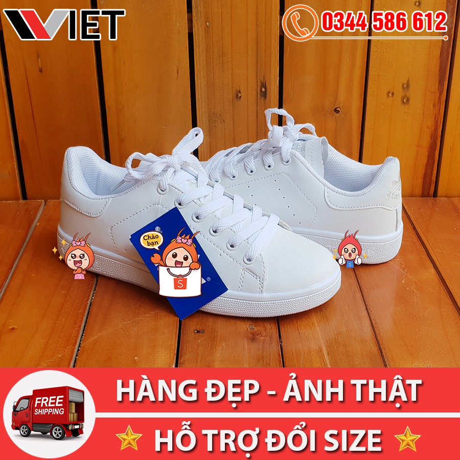 Giày Thể Thao Stan Smith Gót Trắng Cao Cấp