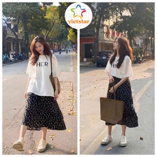 Chân váy hoa nhí vintage VIETSTAR chân váy dài hoa nhí siêu đẹp hot trend thời trang