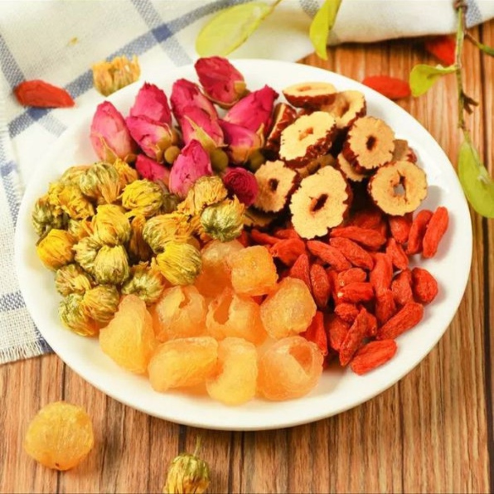 [ 1 gói dùng thử] Trà dưỡng nhan quý phi (táo thái lát, hoa cúc, kỳ tử, hoa hồng, nho khô, quất tắc, long nhãn