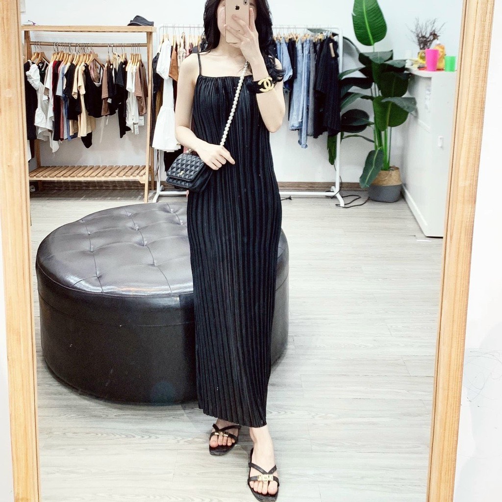 BÁN SỈ VÁY 2 DÂY MAXI DẬP LY 5 MÀU | BigBuy360 - bigbuy360.vn