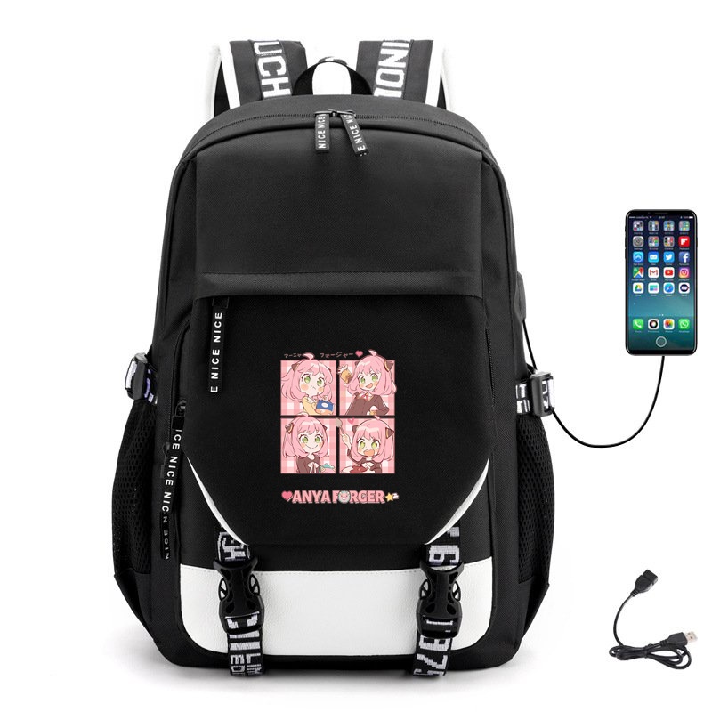 Balo Khóa Trắng Vát in hình ANYA ver ĂN UỐNG Spy x Family anime chibi đi học tiện lợi
