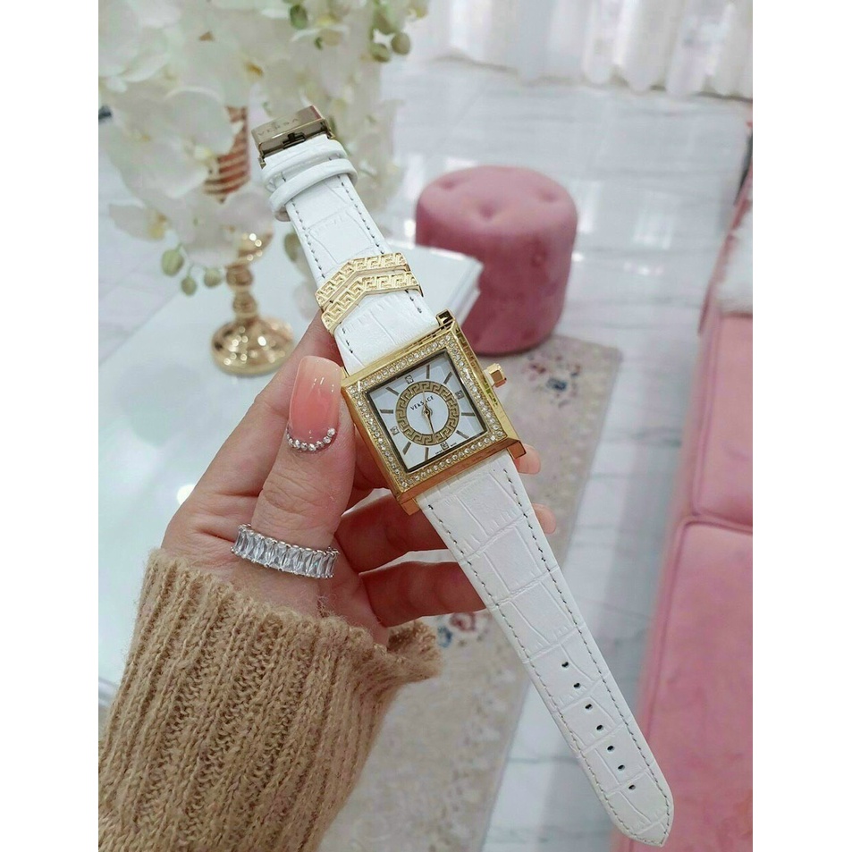 Đồng hồ đeo tay nữ, đồng hồ nữ VERSACE dây da cao cấp, mặt vuông thời trang siêu hot giá cực rẻ, chất lượng cao