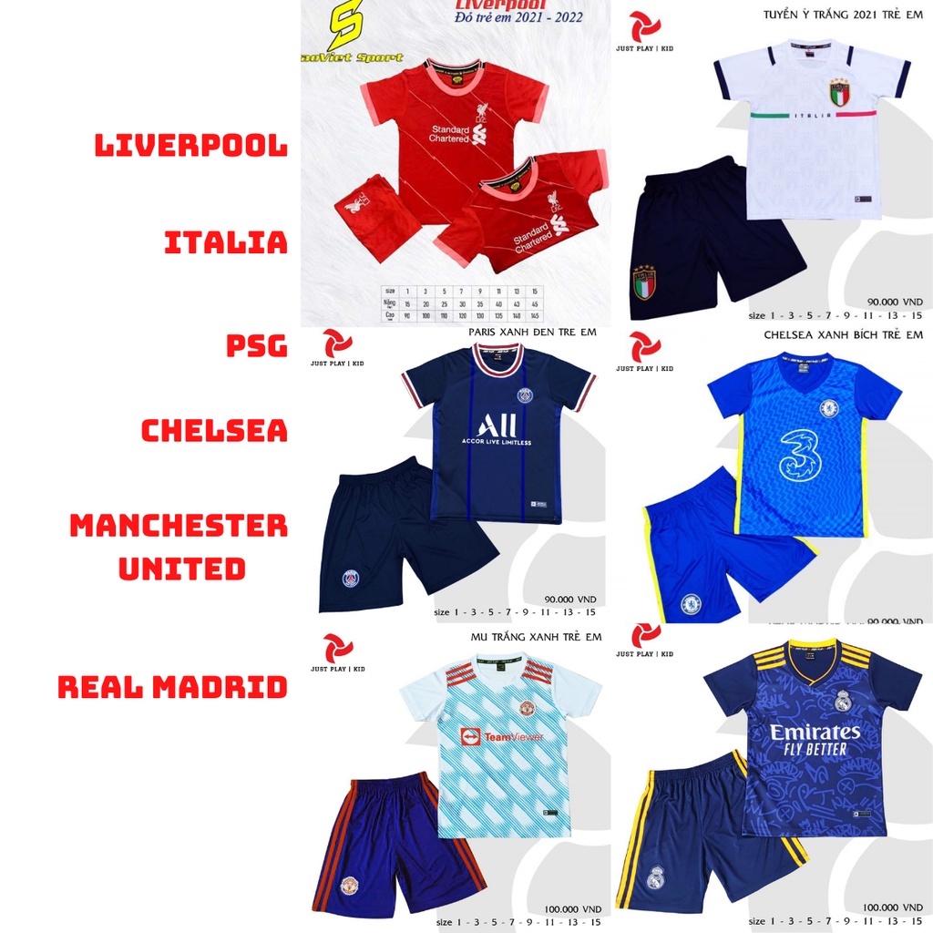 Set quần áo trẻ em, Áo bóng đá trẻ em hàng Việt Nam, thun lạnh cao cấp, siêu dễ thương ( Có in tên số theo yêu cầu ) P2