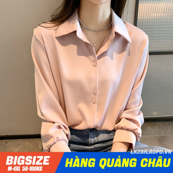 Áo sơ mi công sở ⚡️𝐁𝐈𝐆𝐒𝐈𝐙𝐄⚡️ Áo basic nữ trơn tay dài from rộng mùa thu Hàn Quốc trẻ trung năng động cho người mập béo | BigBuy360 - bigbuy360.vn