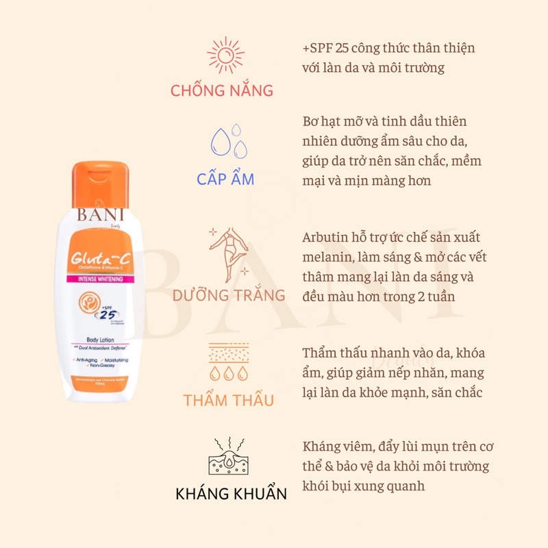 Body Lotion SPF 25+ Kem Dưỡng Thể Trắng Da Tối Ưu Gluta-C