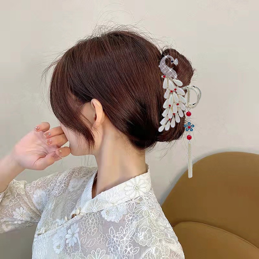 Giá Đỡ Kẹp Tóc Đuôi Ngựa Loại Lớn Đính Đá Pha Lê Tua Rua Cổ Điển Cho Nữ