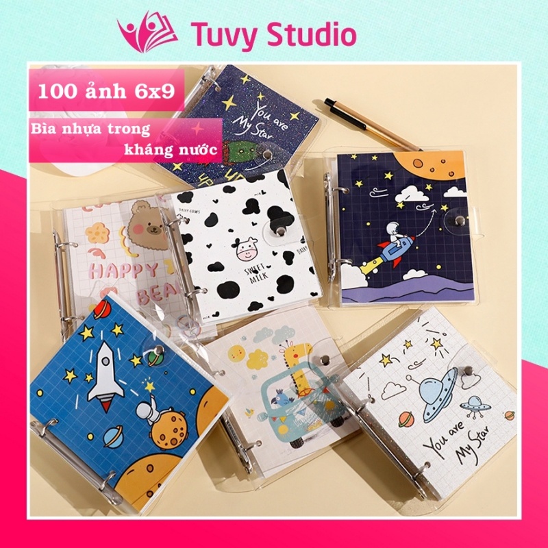 Album ảnh 6x9 để 100 tấm hoặc 50 tấm ảnh 9x12 bìa nhựa trong suốt mẫu bìa siêu cute binder đựng card tại Tú Vy Studio