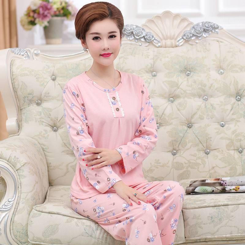 Bộ đồ ngủ tay dài plus size cho phụ nữ trung niên