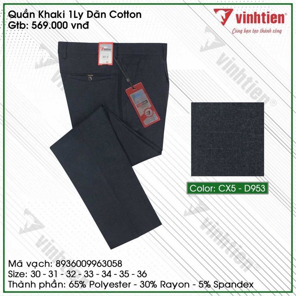 Quần Kaki 1Ly Nam Dãn Cotton Vĩnh Tiến 569 - Nhiều Màu