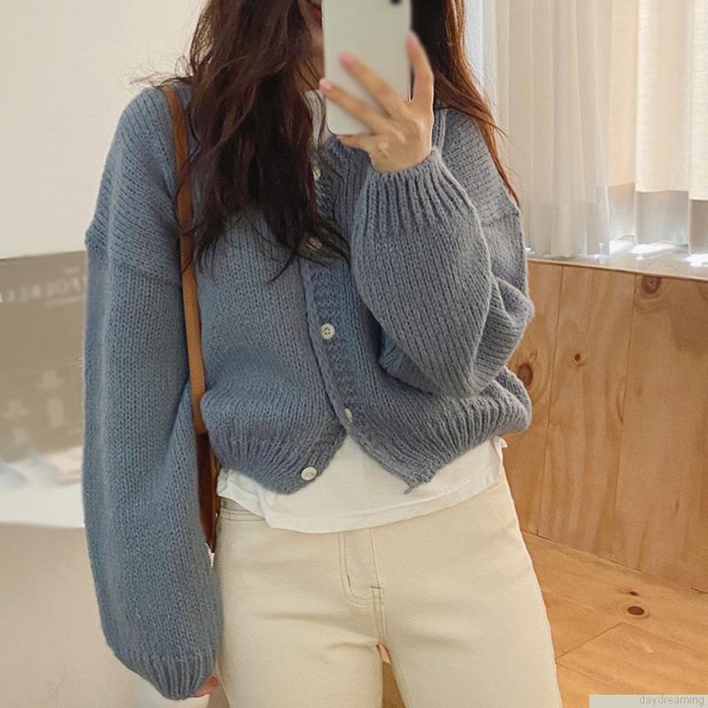 Áo cardigan dệt kim tay dài cổ chữ V dáng rộng thời trang cho nữ