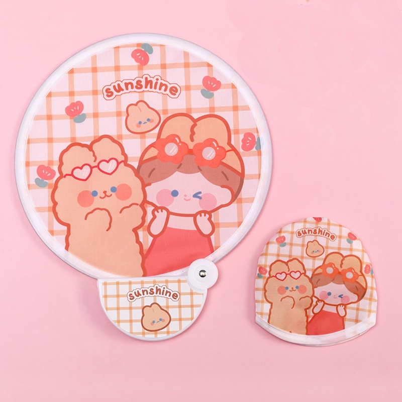 Quạt Mini Gấp Gọn Tự Bung Du Lịch Tiện Lợi Hoạt Hình Chú Gấu Đáng Yêu