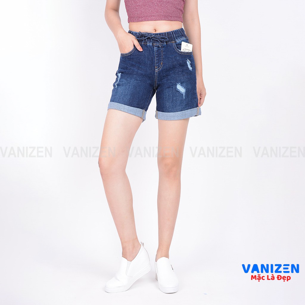 Quần short  jean nữ ngắn đẹp lưng cao cạp chun rách hàng hiệu cao cấp mã 448 VANIZEN