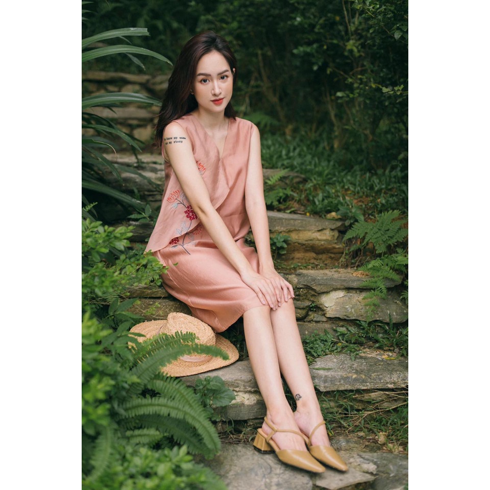 Đầm thiết kế cao cấp MAYY FASHION vải tơ organza dáng xuông thêu hoa Hồng Tú Cầu