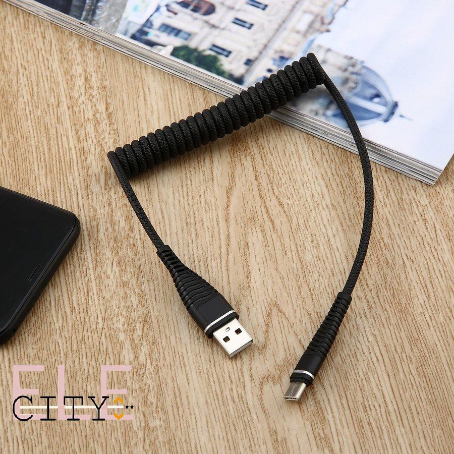 111ele} USB-C Type C Cable Coiled Spring Type-C Data Sync Charging Cable