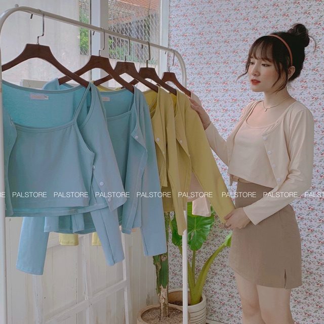 JUNNI SET - Set áo dài tay cài cúc + áo 2 dây | BigBuy360 - bigbuy360.vn