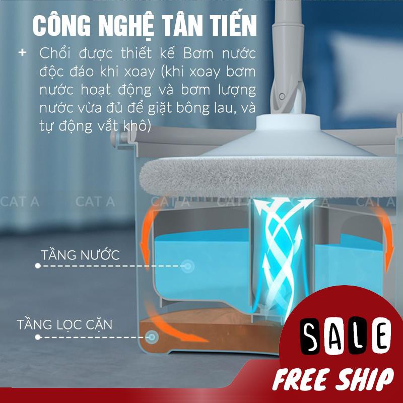 BỘ CÂY LAU NHÀ THÔNG MINH TỰ VẮT XOAY 360 ĐỘ  - Tặng kèm bông lau Sạch gấp 3 lần chổi thường, lau dọn tiện lợi dễ dàng