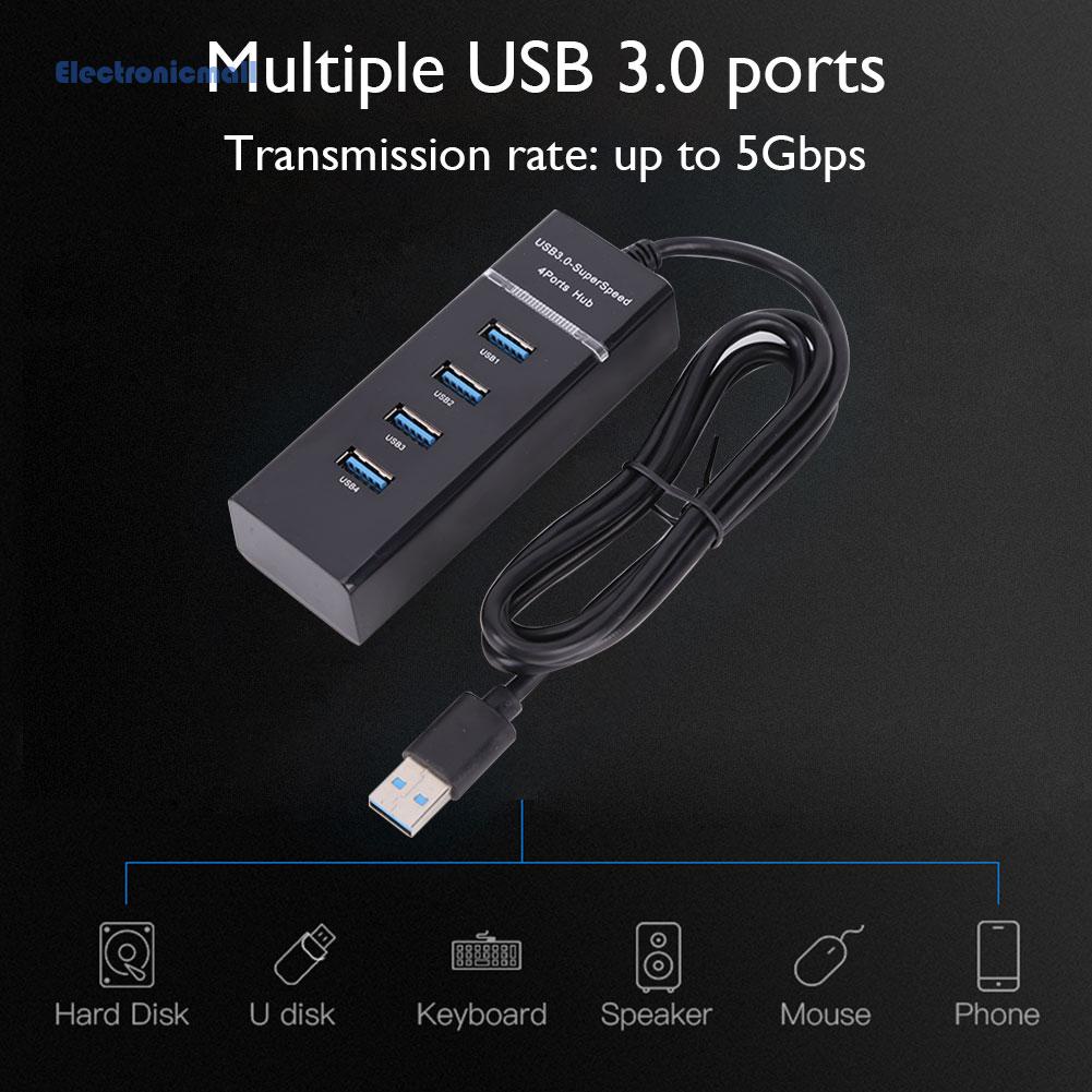 Bộ HUB Chia 4 Cổng USB 3.0 5Gbps Tiện Lợi ElectronicMall01*