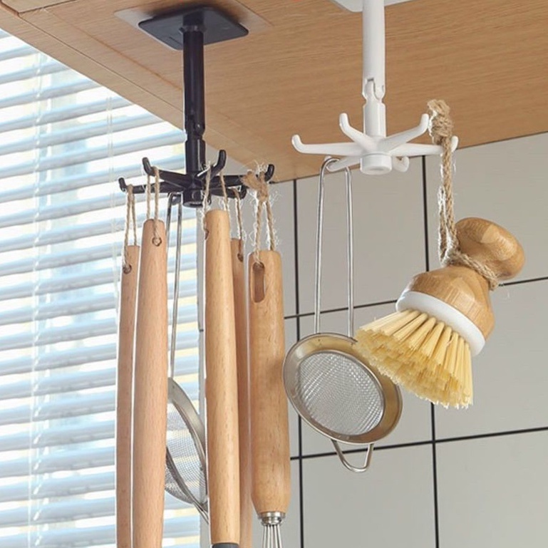 Móc Treo Đồ Đa Năng - Giá Tròn Treo Đồ Nhà Bếp Dán Tường 6 Móc Xoay 360 Độ Treo Đồ Đa Năng (Loại Mới)