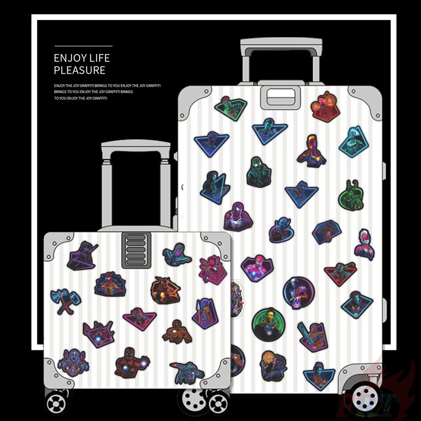 Set 100 miếng dán màu neon chống thấm nước hình siêu anh hùng Marvel trang trí tiện dụng