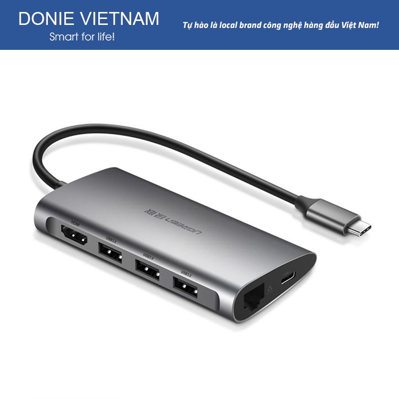 Cáp Chuyển Ugreen 8 In 1 USB-C HUB Ra HDMI, 3xUSB 3.0, TF, RJ45 + SD Chính Hãng 50538