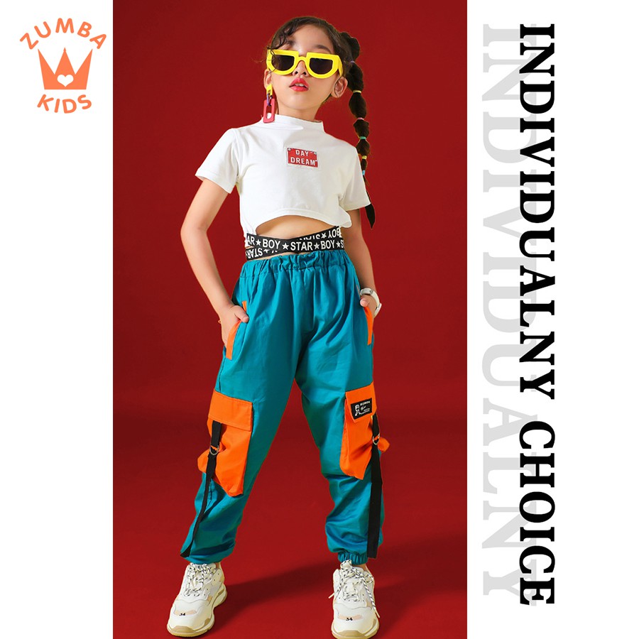 Trang phục nhảy hiện đại trẻ em-Set Fashion Weax xanh cam ZB25