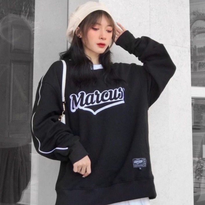 Áo sweater sọc mí in MARCUS áo dài tay mí sọc nam nữ chất nỉ dày tay cực đẹp