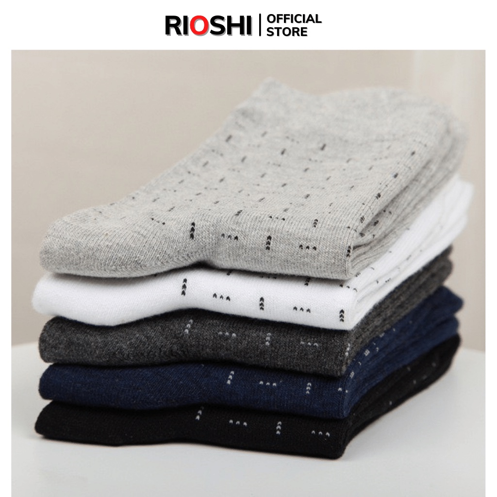 Tất nam công sở cao cổ 5 đôi kháng khuẩn cao cấp đóng hộp 5 màu Rioshi TN02 Tất vớ nam cổ trung hộp quà tặng bạn trai