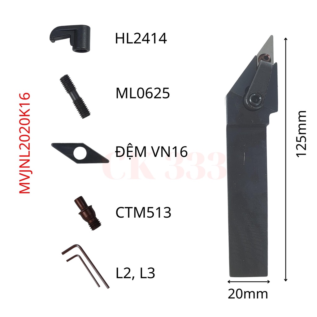 CÁN DAO TIỆN TRÁI CNC16 20 25 MVJNL2020K16 , MVJNL2525M16 TIỆN GÓC 93 ĐỘ LẮP MẢNH VN16