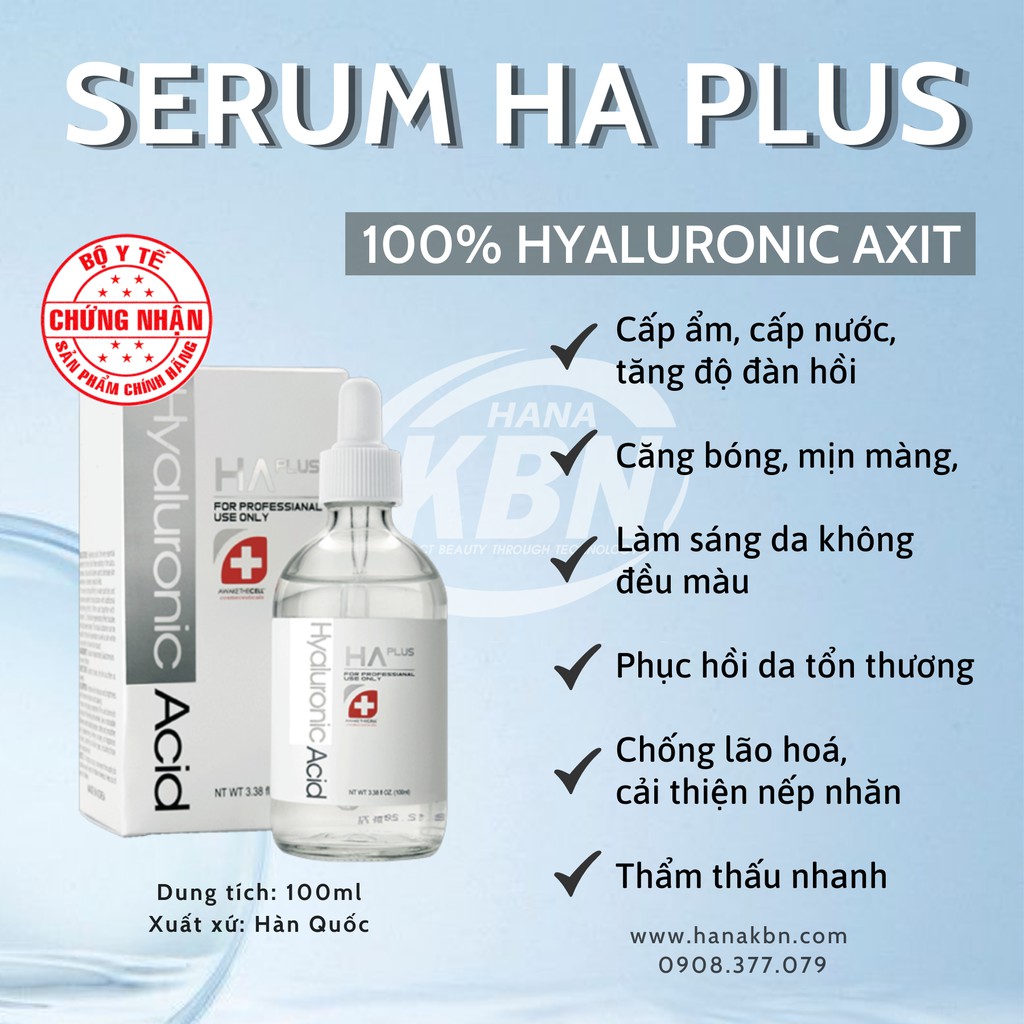 Serum HA Plus 100ml - Cấp Nước, Dưỡng Ẩm, Căng Bóng Da, Mờ Nếp Nhăn