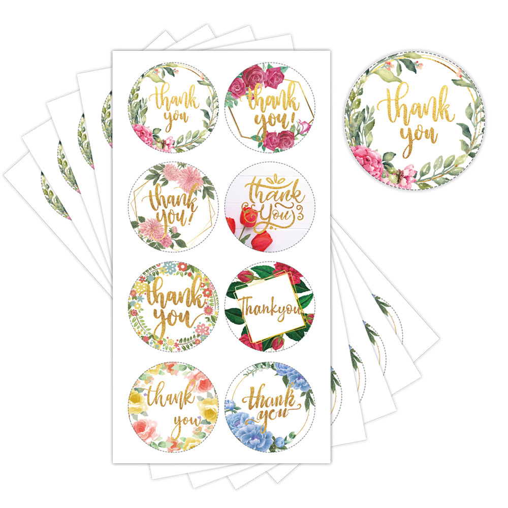 Thank You Stickers Flower Gift Packaging Handmade Adhesive Labels Baking Decorative Cute Sticker