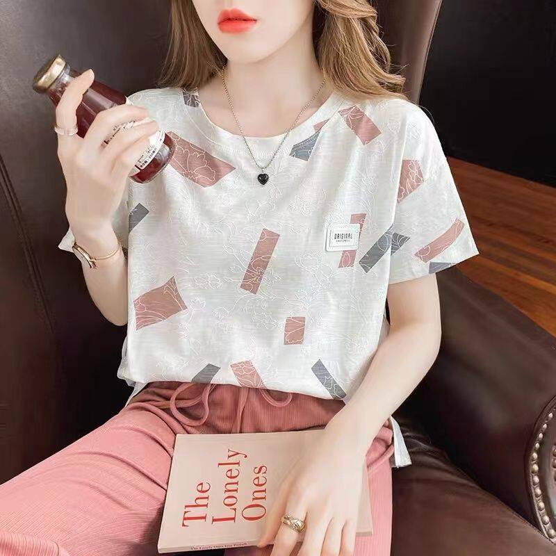 Áo Thun T-shirt Cotton Tay Ngắn Cổ Tròn In Hình Thời Trang Dành Cho Nữ